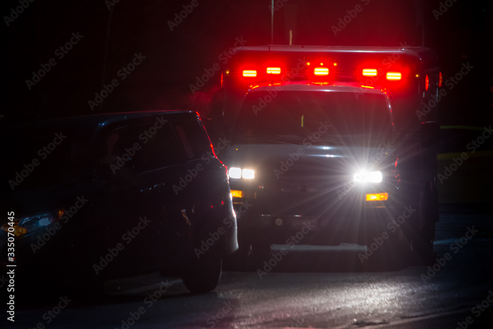 Ambulance emergency medical first response at night