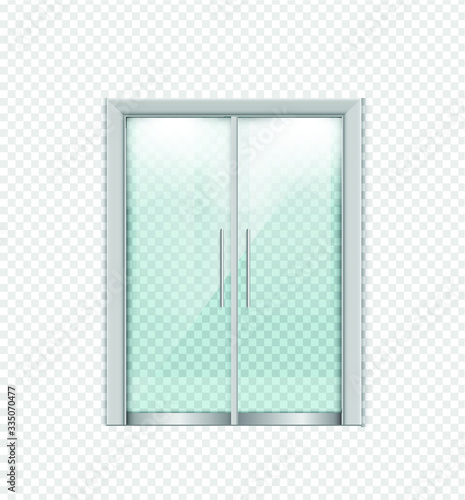 Double sliding glass doors with automatic motion sensor. vector design.