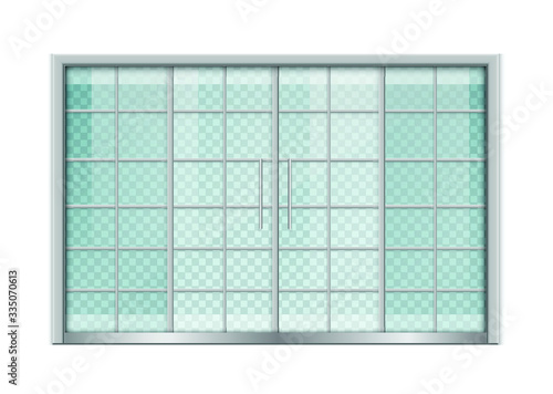Double sliding glass doors with automatic motion sensor. vector design.