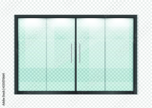 Double sliding glass doors with automatic motion sensor. vector design.