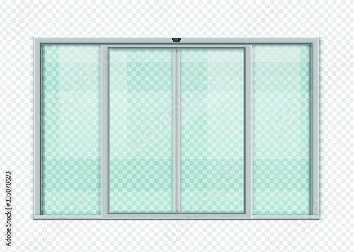 Double sliding glass doors with automatic motion sensor. vector design.