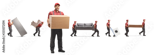 Worker from a removal company carrying home appliences and furniture photo
