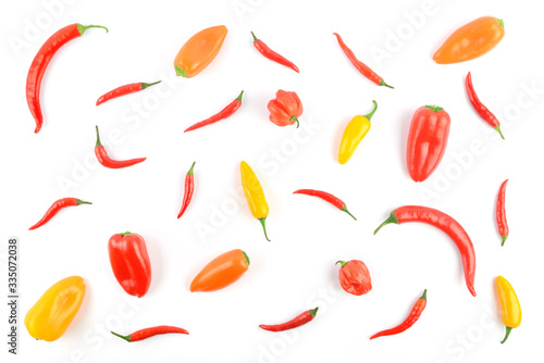 Bright pattern various varieties pepper isolated on white