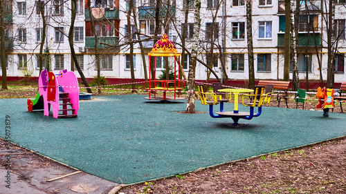 sealed children's Playground during the quarantine covid-19 in Moscow