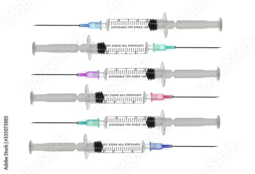 Set medical syringe and needle on white background, clipping path