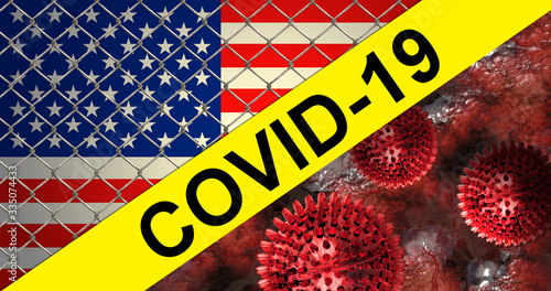 covid 19 virus with usa flag 