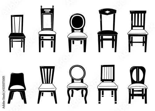 Chair Set Vector. Desk Chairs Furniture. Different Types.