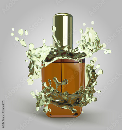 Vector 3D Essential Oil With Splash Illustration