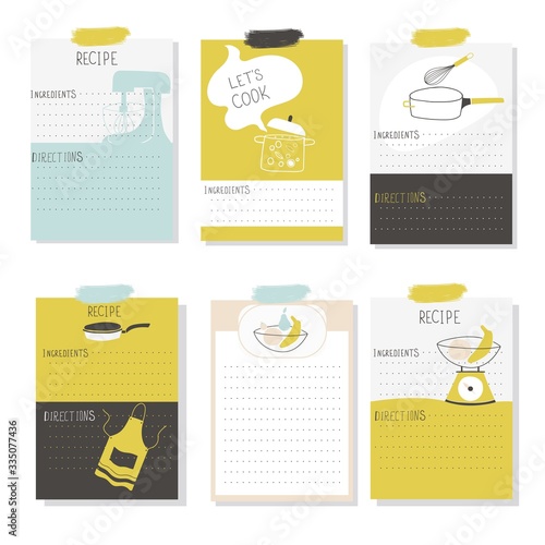 Big Recipe Creator. 6 template for cookbook. Menu Creator for restorants. Vector Illustration