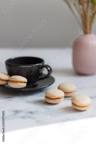 Close-up of macaroon on a light background. French dessert