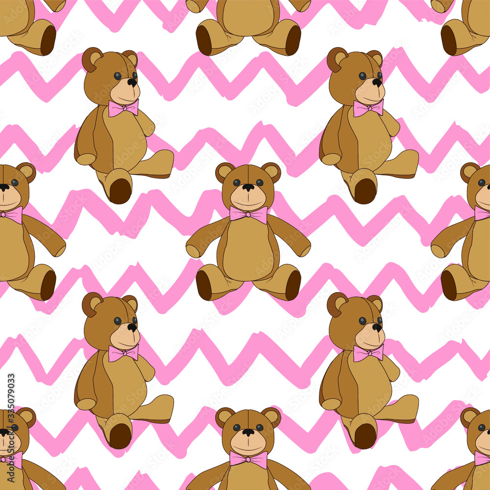 Fototapeta premium Seamless Teddy Bear Toy Pattern - Vector