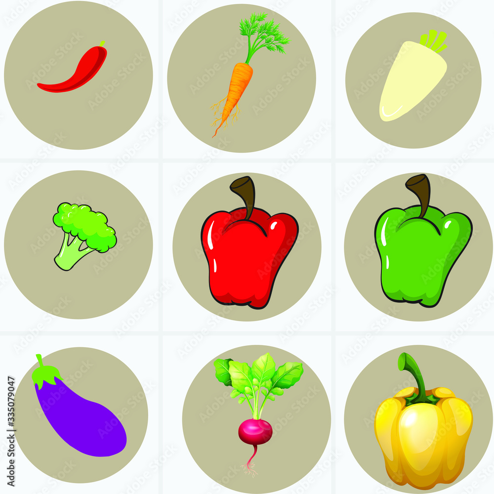 Fototapeta premium Different types of vegetables. Vector illustration. 