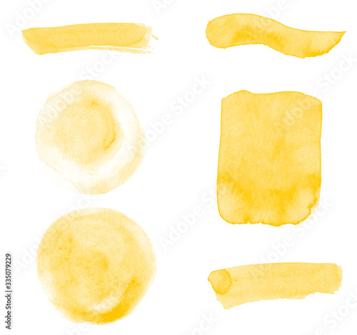 Set of yellow vector paint smears and circle blots