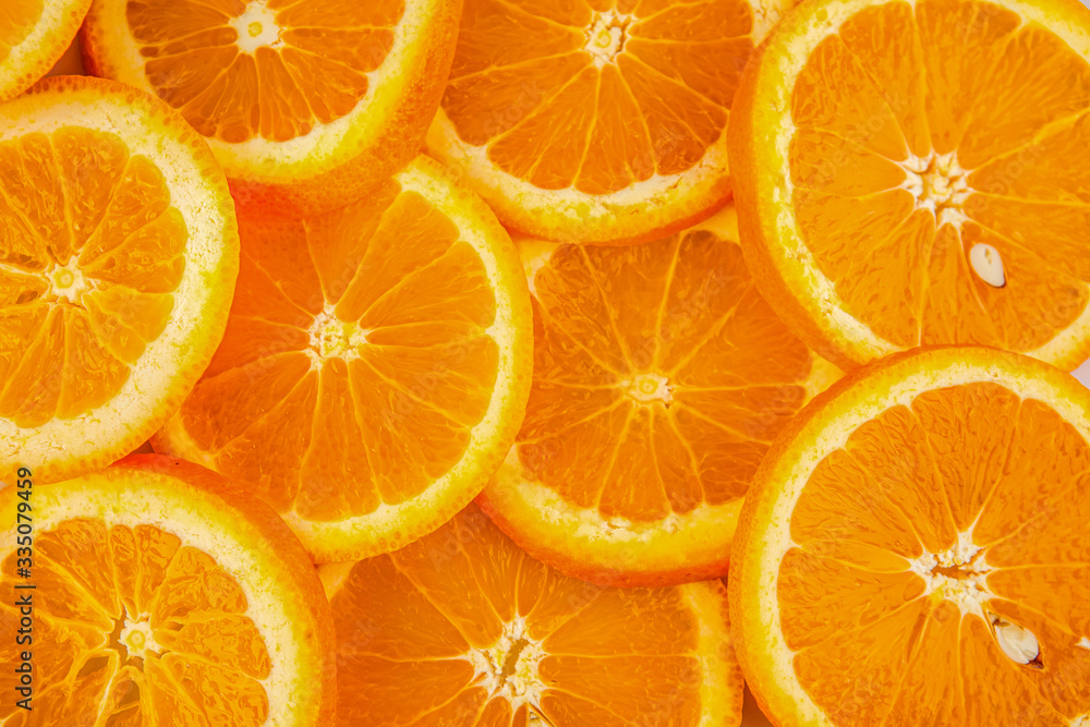 Orange slices no background top view Orange slices no background top view