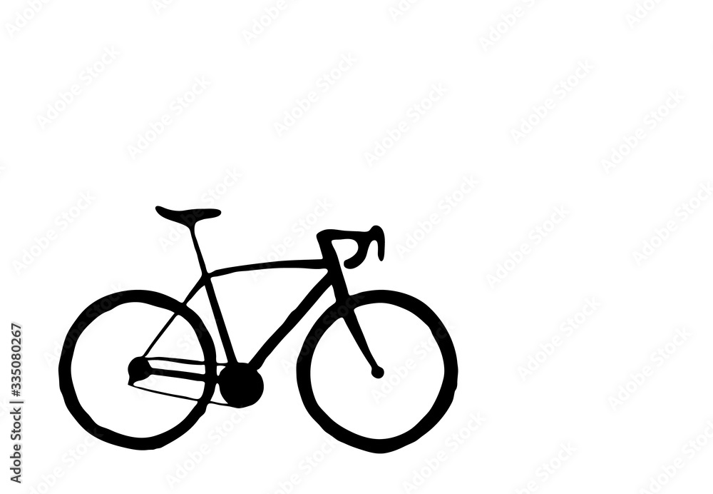 Hand drawn bicycle. Black bike isolated on white background. Illustration. 