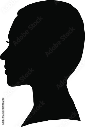 Black silhouette of face of a girl isolated on white background. Vector illustration.