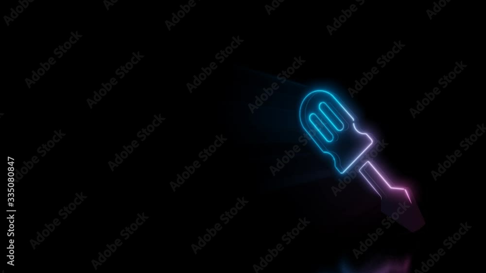 Abstract 3d rendering glowing blue purple neon symbol of screwdriver with glowing outlines with rays on black background with reflection Abstract 3d rendering glowing blue purple neon symbol of screwdriver with glowing outlines with rays on black background with reflection