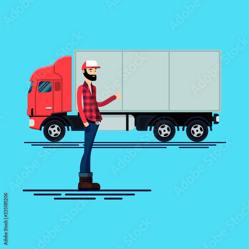 Happy Truck Driver Thumbs Up with Hat