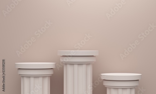 Beige abstract background with vintage columns platforms and the wall. 3d rendering photo