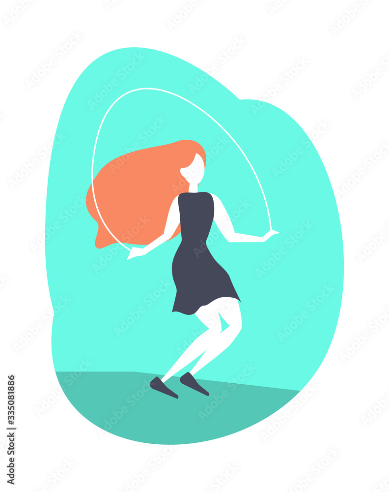 The girl jumps on a skipping rope. Vector color isolated illustration.