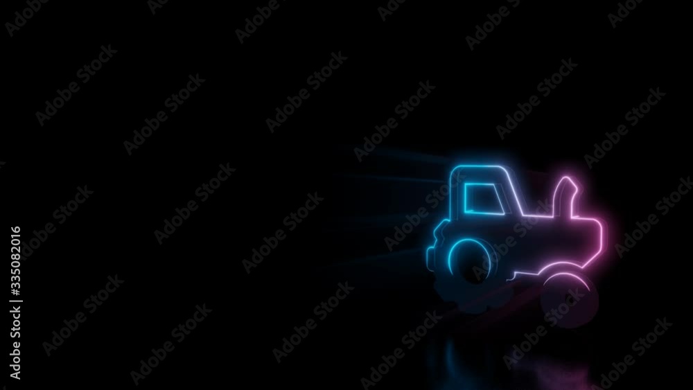 Abstract 3d rendering glowing blue purple neon symbol of tractor with