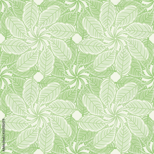 Leaf medallions seamless vector pattern. Campsis Radicans greenery illustration background. © LimenGD