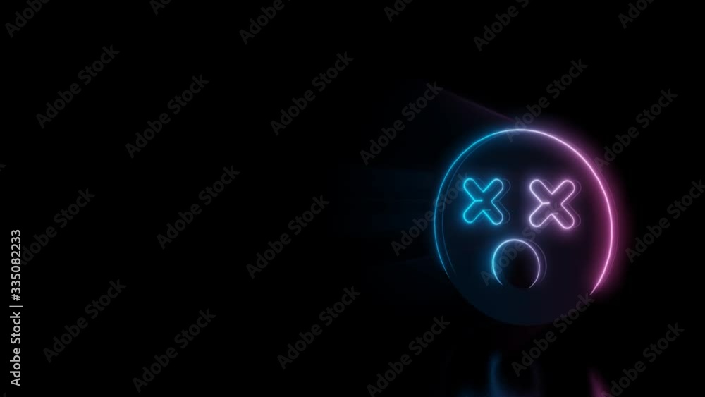 Abstract 3d rendering glowing blue purple neon symbol of dizzy emoticon with glowing outlines with rays on black background with reflection Abstract 3d rendering glowing blue purple neon symbol of dizzy emoticon with glowing outlines with rays on black background with reflection
