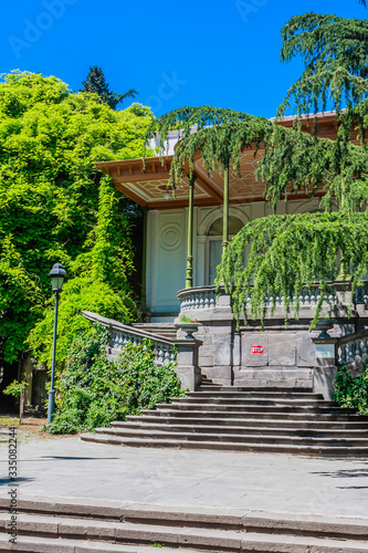 A fragment of the Vorontsov Palace building - the South facade, which overlooks the Square of the First Republic, a side entrance with a porch.