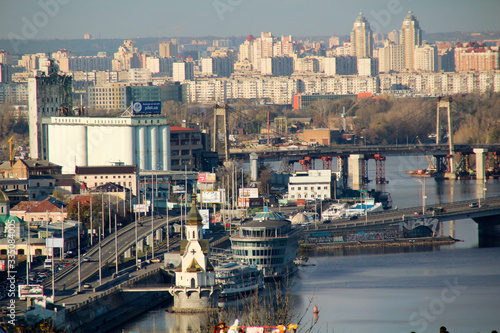 river port on the background of the city of Kiev