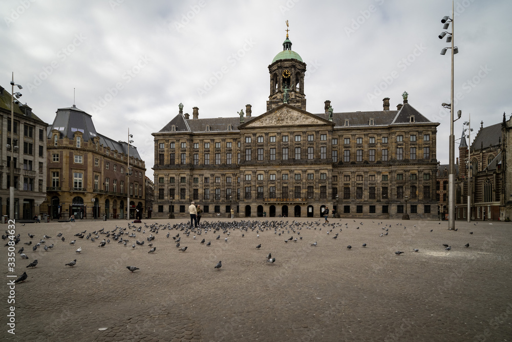 Dam Square on Friday afternoon at 1 pm. This place used to be crowded with tourists at this time of day.