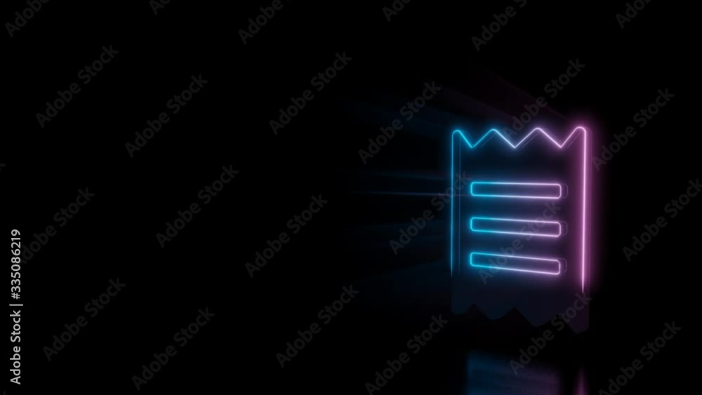 Abstract 3d rendering glowing blue purple neon symbol of paper bill piece with glowing outlines with rays on black background with reflection Abstract 3d rendering glowing blue purple neon symbol of paper bill piece with glowing outlines with rays on black background with reflection