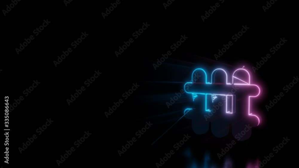 Abstract 3d rendering glowing blue purple neon symbol of heating radiator with glowing outlines with rays on black background with reflection Abstract 3d rendering glowing blue purple neon symbol of heating radiator with glowing outlines with rays on black background with reflection