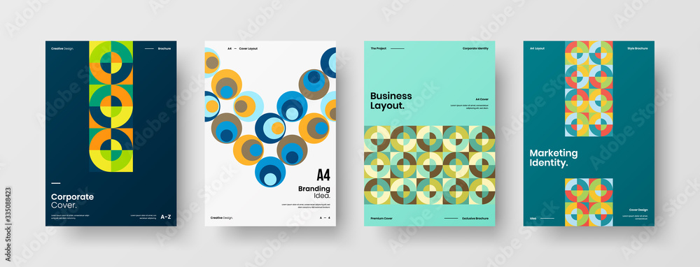 Company identity brochure template collection. Business presentation vector A4 vertical orientation front page mock up set. Corporate report cover abstract geometric illustration design layout bundle. Company identity brochure template collection. Business presentation vector A4 vertical orientation front page mock up set. Corporate report cover abstract geometric illustration design layout bundle.