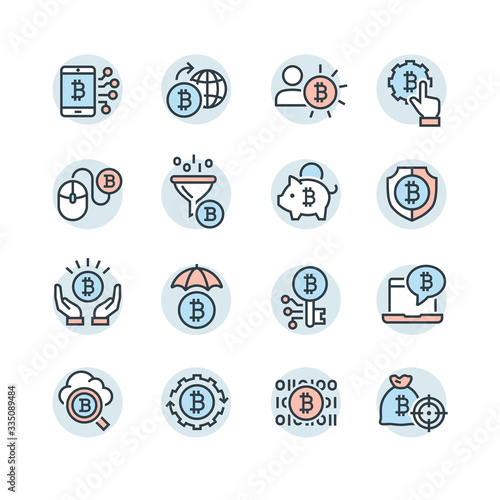 Bitcoin and currency vector icon set

