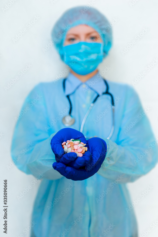 medic holds pills in hands medic holds pills in hands