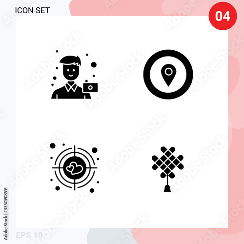 Stock Vector Icon Pack of 4 Line Signs and Symbols for camera, aim, photo, award, target photo