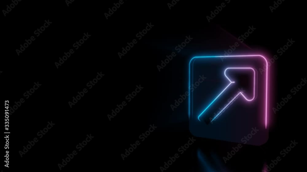 Abstract 3d rendering glowing blue purple neon symbol of square with up arrow inside with glowing outlines with rays on black background with reflection Abstract 3d rendering glowing blue purple neon symbol of square with up arrow inside with glowing outlines with rays on black background with reflection