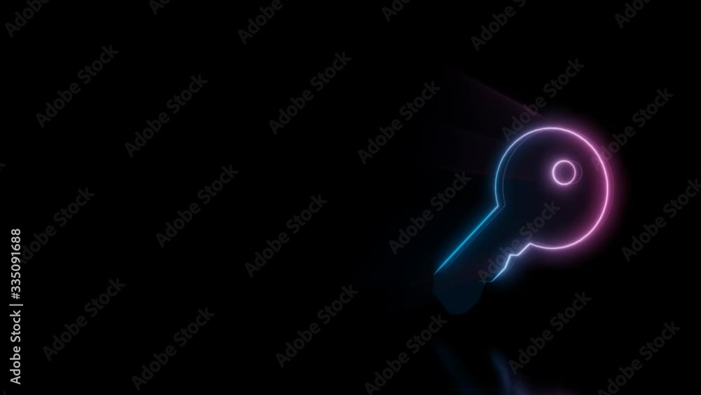 Abstract 3d rendering glowing blue purple neon symbol of key with glowing outlines with rays on black background with reflection Abstract 3d rendering glowing blue purple neon symbol of key with glowing outlines with rays on black background with reflection