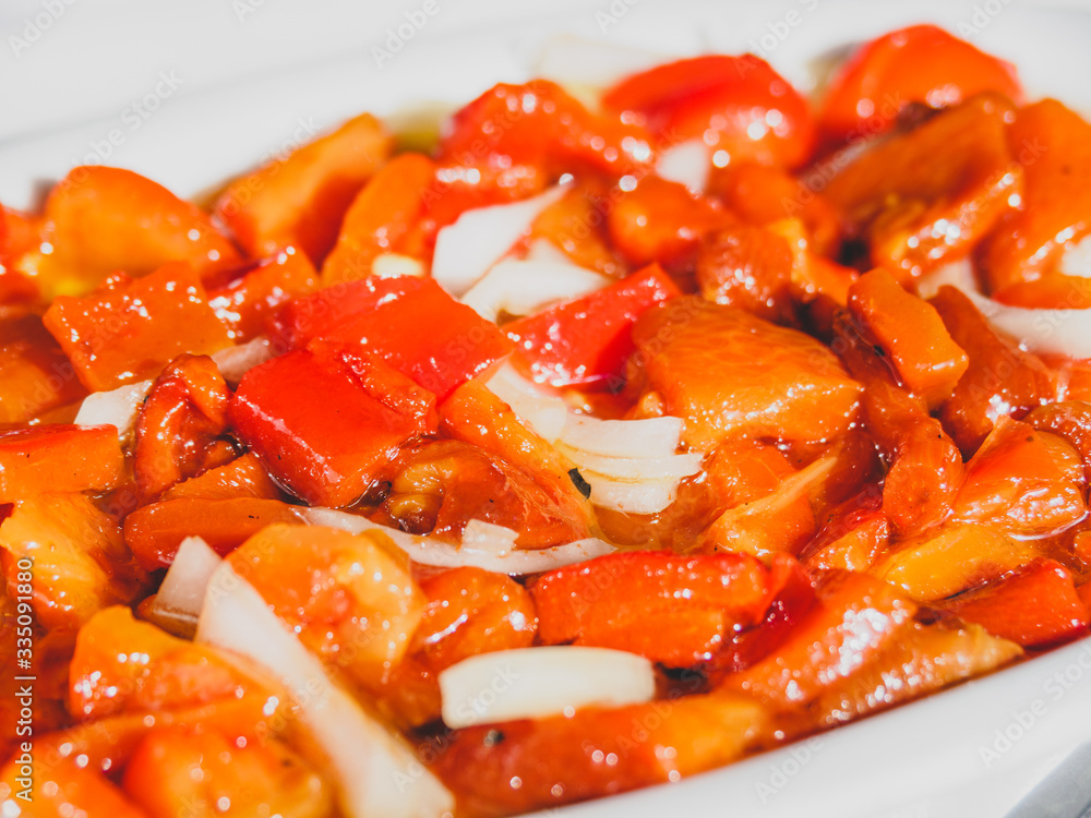 Close-up of fresh pepper and onion salad