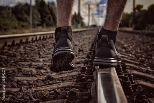 Walking on the rails. 