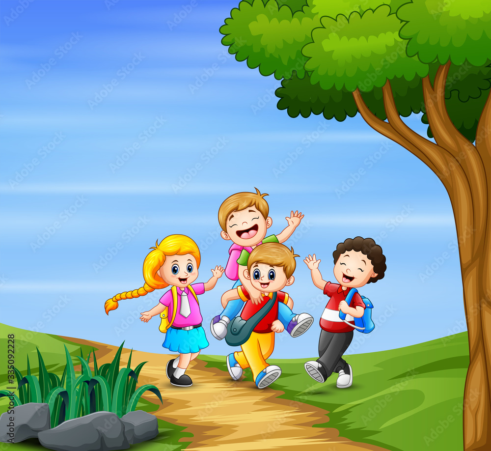 Happy children going to school together Happy children going to school together