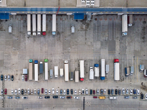 Top down drone shot. Cargo logistic terminal.