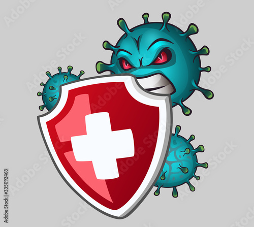 Shield protects against viruses. Vector illustration