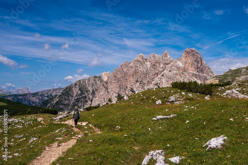 mountain hikers in the Dolomites