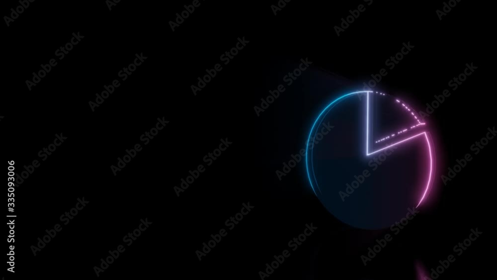 Abstract 3d rendering glowing blue purple neon symbol of pie chart with glowing outlines with rays on black background with reflection Abstract 3d rendering glowing blue purple neon symbol of pie chart with glowing outlines with rays on black background with reflection