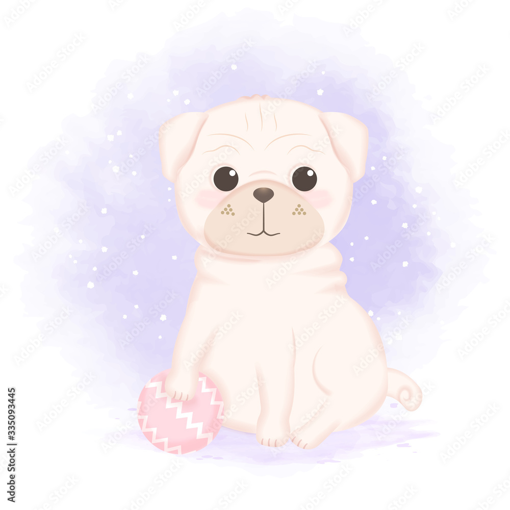Cute Pug and ball hand drawn dog cartoon illustration Cute Pug and ball hand drawn dog cartoon illustration