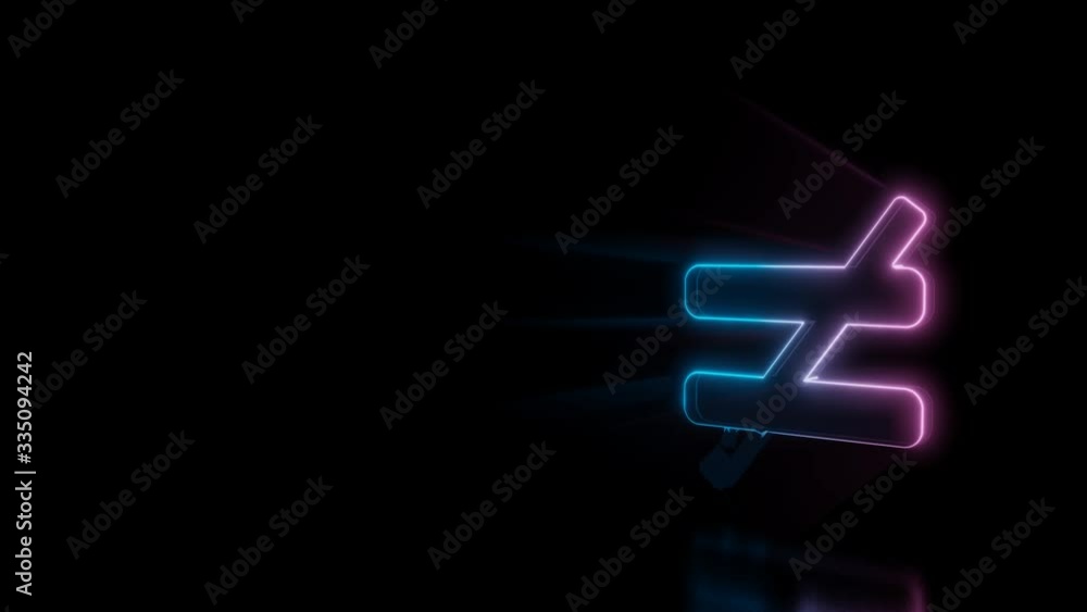 Abstract 3d rendering glowing blue purple neon symbol of not equal symbol with glowing outlines with rays on black background with reflection Abstract 3d rendering glowing blue purple neon symbol of not equal symbol with glowing outlines with rays on black background with reflection