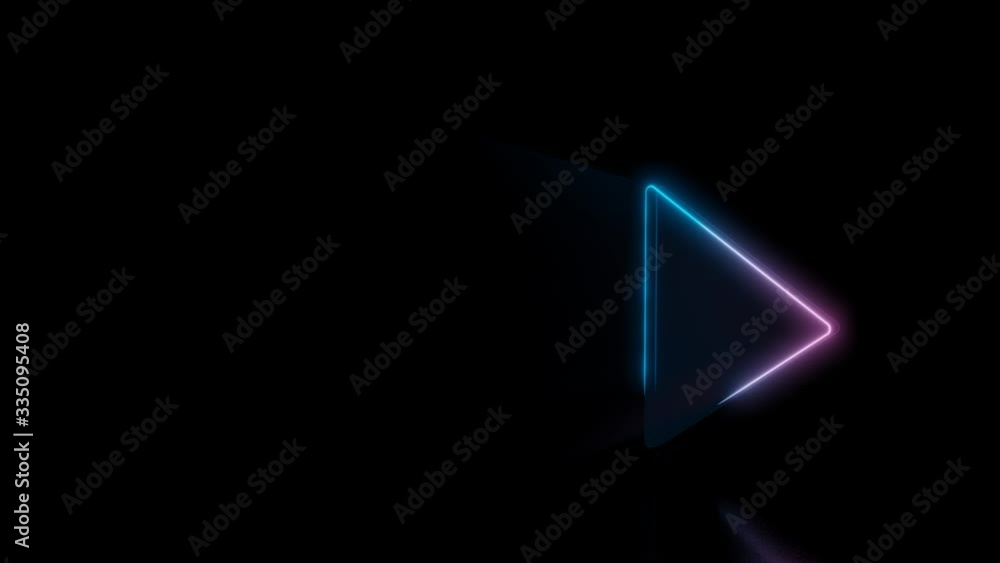 Abstract 3d rendering glowing blue purple neon symbol of triangle play ...