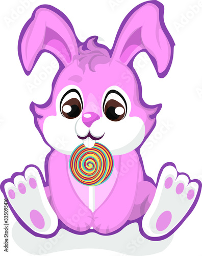 Cute rabbit eating lollypop