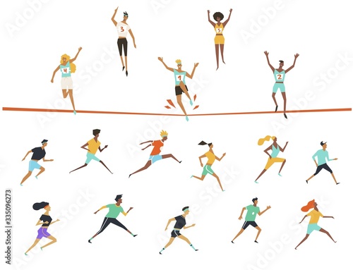 Large collection of running people. Set vector illustration.
